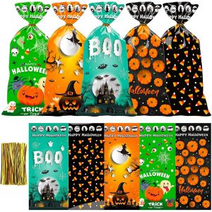 50 PCS Sacs à Bonbons Halloween, Sacs en Cellophane Halloween, Truc ou Trait, Sac Plastique Transparents, pour Bonbons Popcorn Snacks Biscuits, Sac Cadeau pour Fête et Activités Enfants - Neuf
