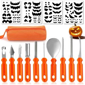 CAUC-Outils de Sculpture de Citrouille pour Halloween 10 Pièces,Outil de Sculpture d'halloween DIY Décoration,Couteau de Sculpture de Citrouille en Acier Inoxydable Kit de Découpe Complet - Neuf
