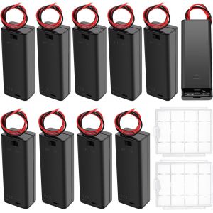 10 Pi&egrave;ces 2 AAA Support de Batterie, 2 x 1.5V AAA Bo&icirc;tier de Batterie avec Fils et Couvercle et Interrupteur On/Off, avec Bo&icirc;te &agrave; Piles en Plastique - Neuf