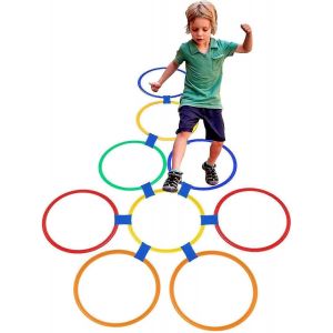 Jeu De Marelle Avec 10 Anneaux Et 15 Connecteurs Pour Int&eacute;rieur Et Ext&eacute;rieur, Jeu De Marelle D'ext&eacute;rieur, Jouet De Terrain De Jeu Amusant Pour Enfants, Ensemble De Carr&eacute;s De Marelle - Neuf