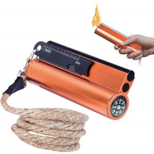 Eryi-7 En 1 Pierre À Feu Allume Feu Kit De Survie, Xl Allume Feu Survie 11cm Avec Grattoir Multi-Outils, Boussole, Boîtier Étanche, Magnésium Firesteel Briquet Kit Pour Camping Randonnée Accessoires - Neuf