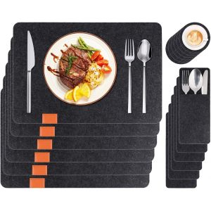 Sjzg-Set De Table Feutre 6 Sets Antid&eacute;rapant Lavable Chaleur R&eacute;siste Placemat Et Dessous De Verres Et Pochettes Porte-Couverts Pour Cuisine Restaurant 44&times;30 Cm - Neuf