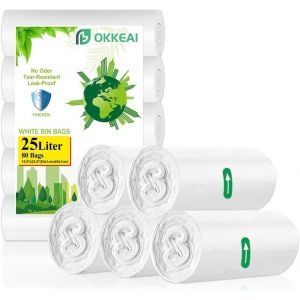 Sacs Poubelle &Agrave; P&eacute;dale De 25 L - Sacs Poubelle De Cuisine - 80 Sacs Poubelle Solides Pour Chambre &Agrave; Coucher, Salle De Bain, Bureau - Convient Pour Poubelle De 20 &Agrave; 30 Litres - Blanc - Neuf