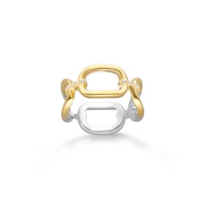 Bague Argent Doré Zirconium Blanc Olga Quatre Anneaux - Neuf
