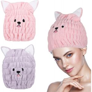 Pack Bonnet Sèche-Cheveux Enfant, Serviette Bandana En Microfibre Avec Oreilles De Chat, Séchage Rapide, Bonnet De Douche Super Absorbant Pour Femme - Neuf