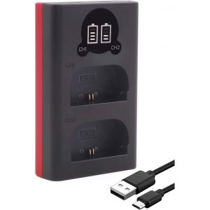 Compatible avec Batterie Canon LP-E6 LP-E6N LP-E6NH - Mini Chargeur (Dual, LCD) - entrée USB-C et Micro-USB - Neuf
