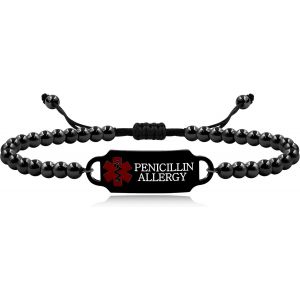 Kal-Bracelet M&eacute;dical D'urgence Perl&eacute; Personnalis&eacute;, Symbole M&eacute;dical Croix-Rouge, Identification M&eacute;dicaments Et Allergies Bijou, Bracelet D'alerte M&eacute;dical En Perles D'acier Inoxydable Et Cuivre - Neuf