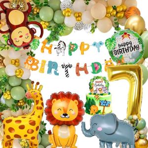CAUC-Anniversaire 7 Ans Jungle Safari - Décoration Garçon Fille Avec Ballons Animaux - Wild Jungle Theme - Neuf