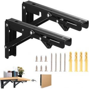 2PCS 300MM Support d' &Eacute;tag&egrave;res Pliable &Eacute;querre Pliante Supports D' &eacute;tag&egrave;res Pliants Charge Lourde Support Console Pliable en M&eacute;tal Murale Supports,Support d'Etag&egrave;re pour Garage, Cuisine, Chambre - Neuf