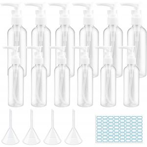 Mevronisshop-12 Pcs Flacon Pompe Vide, Transparentes Flacon Pompe Avec 4 Pcs Petit Entonnoir Et 1 Pcs &Eacute;tiquettes Autocollantes Pour Cosm&eacute;tiques, Lotion, Shampoing (50 Ml/100 Ml) - Neuf
