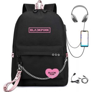 Kpop Backpack Lisa Rose JISOO Jennie Shouler Bag Messenger Bag Fashion USB Charging Backpack Travel Business Backpack (black 2) - Neuf