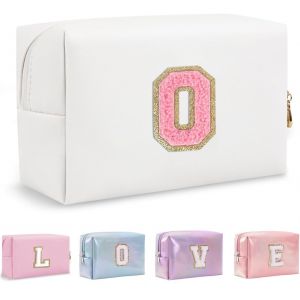 MAA-Organisateur de Trousse de Maquillage en Cuir PU 26 Lettres Pochette cosmétique Grande capacité Trousse de Toilette de Voyage Femmes Filles Cadeaux d'anniversaire Sac de Rangement - Neuf
