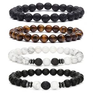 Bracelet ?il De Tigre Pour Homme, Perles En Pierre Naturelle De 8 Mm, Extensible, R&eacute;glable, Perles En Cristal Noir, Cadeaux Pour Homme - Neuf