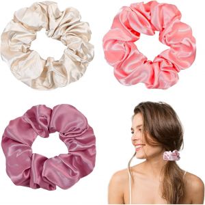 3 Pièces Chouchous Cheveux, Élastiques Sans Traces, Titulaire De Queue Scrunchies Cheveux, Prévention Des Frisottis Chouchou Satin, Chouchou Doux Et Élastique, Pour Filles Femmes - Neuf