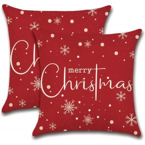 Cauc-Lot De 2 Housses De Coussin De Noël En Polyester Et Lin - Motif Double Face - Moderne - Pour Canapé, Salon, Chambre À Coucher - Petits Flocons De Neige A, 45 X 45 Cm - Neuf