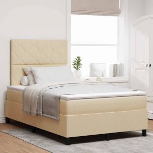 vidaXL Lit &agrave; ressorts avec matelas Cr&egrave;me 120 x 190 cm tissu - Neuf