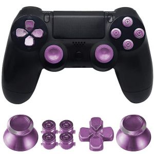 Ensemble De Boutons Pour Manette Ps4 : 2 T&ecirc;tes De Champignon En M&eacute;tal, 4 Boutons En Forme De Balle En M&eacute;tal, 1 Bouton Croix Ps4 - Violet - Neuf