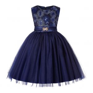 Robe En Tulle A Paillettes Pour Fille, Sans Manches, Motif Floral, Tenue De Bal (Bleu 3) - Neuf