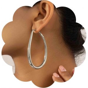 Kal-Boucles D'oreilles Créoles Pendantes Ovales Punk Boucles D'oreilles Huggie Géométriques Dorées Boucles D'oreilles Ovales Creuses Grandes Boucles D'oreilles Créoles Épaisses Bijoux - Neuf