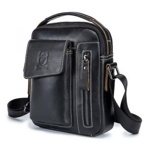 Sac Bandoulière Sacoche Homme en Cuir Véritable Loisirs Affaires Sac Porte épaule avec Poignée Porte-documents Sac à main Noir - Neuf