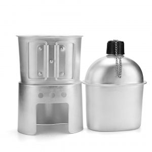 Ensemble De 4 Ustensiles De Cuisine Pour Cantine, Bouteille D'eau, Camping En Plein Air, Gourde En Aluminium, Tasse, Poêle À Bois, Avec Housse, Pour Randonnée Et Randonnée - Neuf