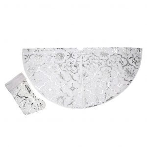 Jupe de sapin de No&euml;l bronz&eacute;e de 119 cm (47 pouces) avec chaussettes flocons de neige, d&eacute;coration blanche pour le Nouvel An - Neuf