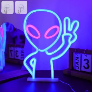 Alien N&eacute;on Led Pour Mur, Panneau N&eacute;on Alien, Aliment&eacute; Par Piles/Usb, Pour Homme, Pour La Maison, La Salle De Jeux, Le Bar, La F&ecirc;te, Les Enfants, Les Cadeaux (Bleu, Rose)U2026 - Neuf