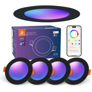 Subzonal-Spot Led Noir Encastrable Rgbw Couleur Bluetooth Connect&eacute; Alexa, App Dimmable, Spot Led 220v Salle De Bain Ip44, 2700k-6000k Luminaire Encastrable Plafond Multicolore, Trou 100-112mm - Neuf