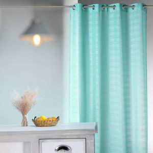 Voilage Fantaisie &Agrave; Rayures Horizontales 'joyeux' Bleu Azur 140x240 Cm - Neuf