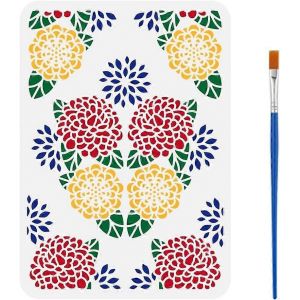 Pochoir De Dessin De Dahlias Avec Un Pinceau 11,7 X 8,3 Pouces Réutilisable Coin De Fleur Modèle De Peinture D'art De Bricolage Pochoir Floral Décoratif Pour Peindre Sur Bois - Neuf