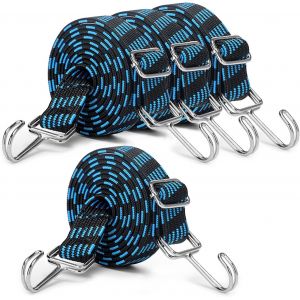 Pack Heavy Duty Réglable sandows avec Crochets Doubles, 80 Pc Heavy Duty Plat Sangles Élastiques avec réglage de la Longueur de la Boucle en Métal pour le Transport de Fret (Bleu) - Neuf