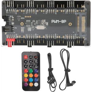 BUBY-Contrôleur Argb Contrôle Argb Moyeu De Ventilateur Pwm + Argb Deux En Un, Hub Argb 8 5 V3 Broches, 8 Ports De Ventilateur 4 Broches, Avec Bouton De Télécommande Controller Per Ventole - Neuf