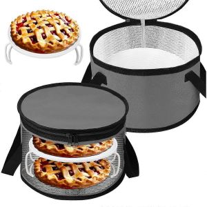 Lot de 2 bo&icirc;tes &agrave; tarte rondes de 28 x 18 cm avec couvercle et glaci&egrave;re r&eacute;utilisable - Neuf