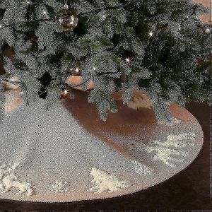Jupe de sapin de No&euml;l beige en maille, 92 cm, motif 3D, id&eacute;ale pour les d&eacute;corations de f&ecirc;tes. - Neuf