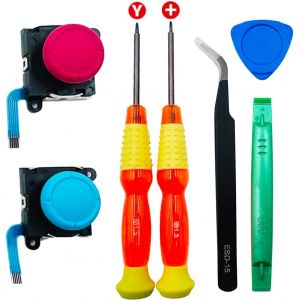 7 en 1 Kit de R&eacute;paration pour Switch Joy-Con,Analogiques 3D de Remplacement pour Joycon avec Tournevis Kit d'outils de Reparation pour NS Switch OLED/Switch/Switch Lite (Bleu Rouge) - Neuf