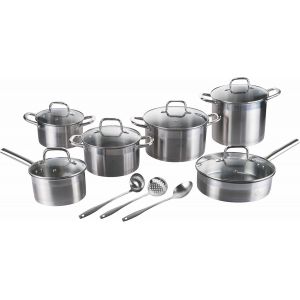 Jexnovashop-Batterie 15 Pi&egrave;ces En Acier Inoxydable 18/0, Induction, Inox Ouichef - Neuf