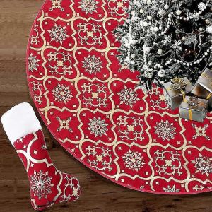 Couverture de sapin de No&euml;l, couverture de sapin de No&euml;l avec chaussettes de No&euml;l, jupe de sapin de No&euml;l &agrave; motif flocons de neige - Neuf