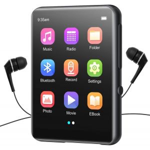 Lecteur MP3 64 Go Bluetooth 5.3, Lecteur de Musique HiFi sans perte avec Haut-parleur, Enregistreur Vocal, Radio FM, corps MP3 en M&eacute;tal &agrave; &eacute;cran Tactile Complet de 2,4 IN, Prend en Charge jusqu'&agrave; 128Go - Neuf