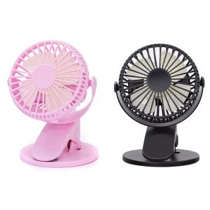 Lot de 2 ventilateurs de bureau &agrave; pince &agrave; 360&deg; fonctionnant sur piles USB, noir et rose - Neuf