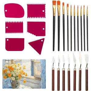 Kalanka-23 Pi&egrave;ces Ensemble De Couteaux &Agrave; Peinture,7 Couteaux &Agrave; Peindre En Acier Inoxydable +6 Couteau De Peinture Acrylique+10 Pinceau,Couteau Peinture Pour Peinture &Agrave; L'huile,Gouache,Aquarelle,P&eacute;tro - Neuf