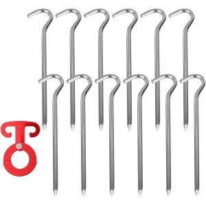 Eryi-12 Pièces Piquet De Tente Avec 1 Boucle À Crochet, Sardines De Fixation En Alliage D'aluminium Pour Le Camping Et L'extérieur Pique-Nique Randonnée Pêche(Color:Argent) - Neuf