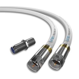 LETNERNY-Oren Câble Coaxial Rg6 Hd103 A++ Trishield,Blanc,Avec Connecteurs Et Adaptateur Cabelcon,Résistant Aux Intempéries,Pour Tv Satellite Et Numérique, Haut Débit Et Connexion Internet Haut Débit - Neuf