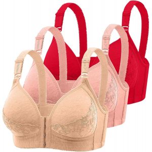 Lot 3 Soutiens-Gorge Sans Armatures Pour Femme Soutien-Gorge Classique Avec Fermeture Sur Devant Ensemble Soutien-Gorge Sport Yoga Dormir Yoga, Gym, Fitness En Soutien Gorge Dos Nu, - Neuf