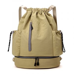 Sacs De Sport &Agrave; Cordon, Grande Capacit&eacute; Sac &Agrave; Dos De Sport Imperm&eacute;able Avec Bandouli&egrave;re R&eacute;glables, Gym Sack En Nylon Avec Pour Homme Femme Unisexe, Sac De Gym Pour L'&eacute;cole Voyage Camping - Kaki - Neuf