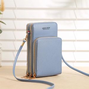 Sac de t&eacute;l&eacute;phone &agrave; &eacute;cran tactile pour les femmes Plusieurs compartiments Sac &agrave; bandouli&egrave;re en cuir PU Bleu - Neuf