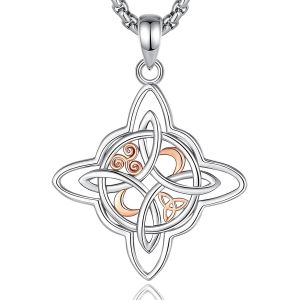 Asas-Collier Noeud De Sorcière Argent 925 Pour Femme Fille Pendentif Noeud Celtique Avec Pierre De Lune,Bijoux Wiccan Cadeau De Charme De Sorcière - Neuf