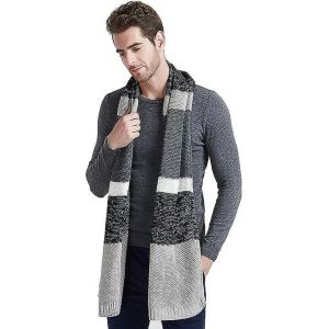 Homme Hiver Laine Écharpe Unisexe Câble Tricot Cachemire Sensation Longue Écharpe,Gris - Neuf