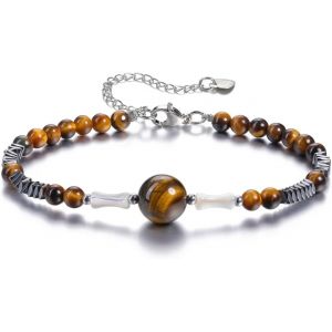Kalsw-4mm Bracelet Fine Pierre Naturelle Avec Coquille+Hématite Bracelet Réglable Bracelet Femme Fille Amitié Cadeau Fête De Mère Anniversaire - Neuf