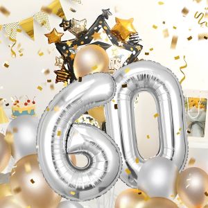 Ballons Anniversaire 60 Argent&eacute; - 100Cm - Ballon Chiffre 60 Num&eacute;ro 60 - Happy Birthday Decoration Ballons F&ecirc;te D'Anniversaire Ans Vole Gr&acirc;ce &Agrave; L'H&egrave;lium Ballons 60 - Neuf