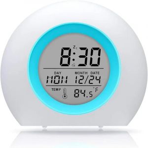 R&eacute;veil Num&eacute;rique Pour Enfants, Veilleuse 7 Couleurs, D&eacute;tection De Temp&eacute;rature, Sommeil Des Enfants, Chevet, Minuterie De R&eacute;veil Mignonne.Blue. - Neuf